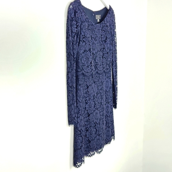 Vera Wang Cocktail Wedding Evening Scalloped Lace Navy Blue Dress Size 2 - Picture 3 of 10